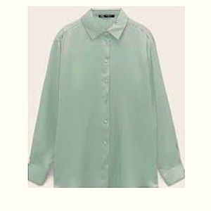 ZARA SATIN EFFECT BUTTON DOWN BLOUSE, S